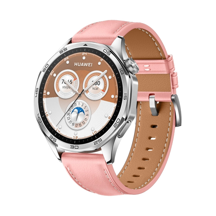 For Huawei Watch GT 5 46mm Silver Buckle Genuine Leather Watch Band(Pink)