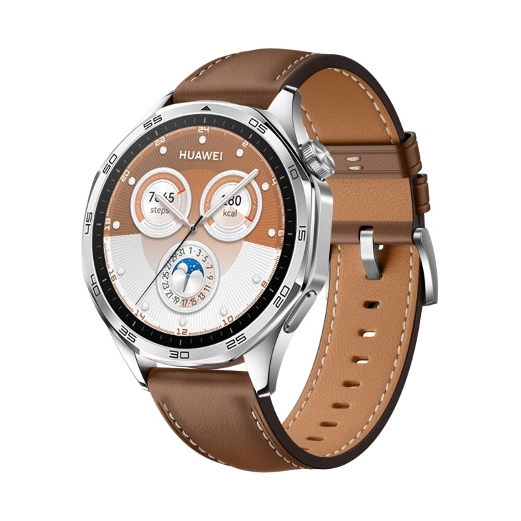For Huawei Watch GT 5 46mm Silver Buckle Genuine Leather Watch Band(Brown)