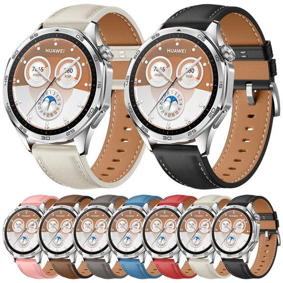 For Huawei Watch GT 5 46mm Silver Buckle Genuine Leather Watch Band(Red)