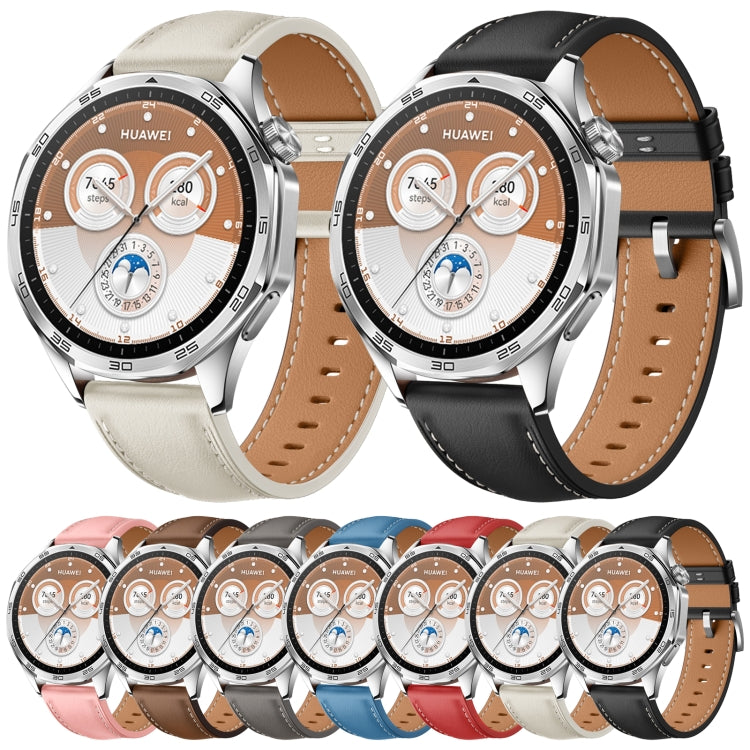 For Huawei Watch GT 5 Pro 46mm Silver Buckle Genuine Leather Watch Band(Red)