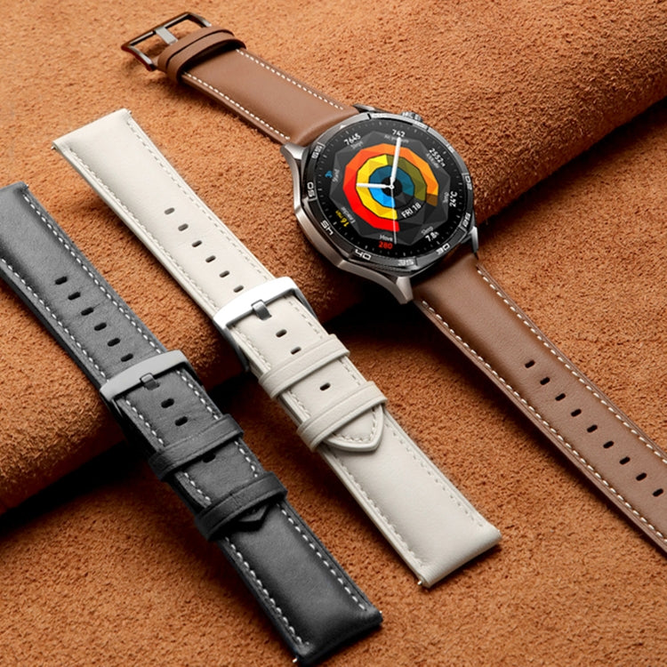 For Huawei Watch GT 5 Pro 46mm Silver Buckle Genuine Leather Watch Band(Gray)