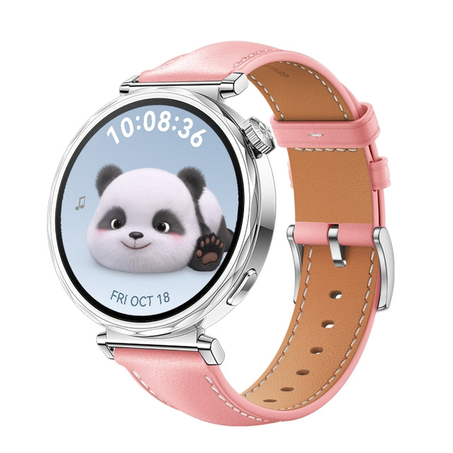 For Huawei Watch GT 5 41mm Women Silver Buckle Genuine Leather Watch Band(Pink)