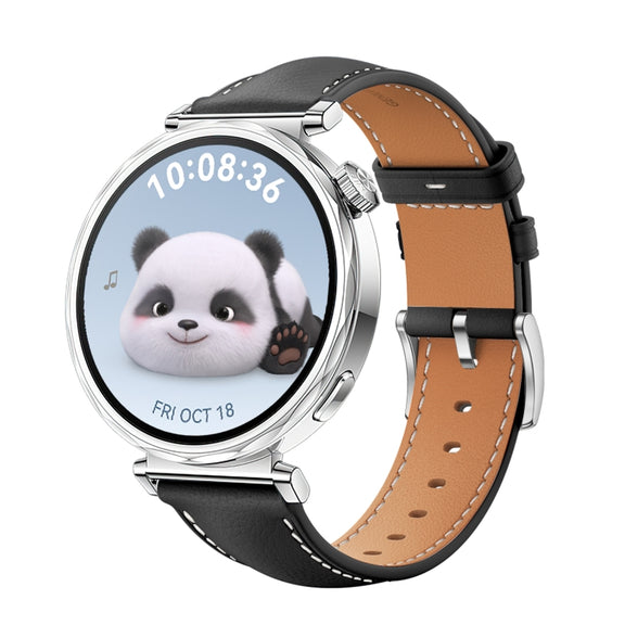 For Huawei Watch GT 5 41mm Women Silver Buckle Genuine Leather Watch Band(Black)