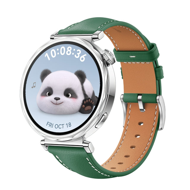 For Huawei Watch GT 5 41mm Women Silver Buckle Genuine Leather Watch Band(Green)