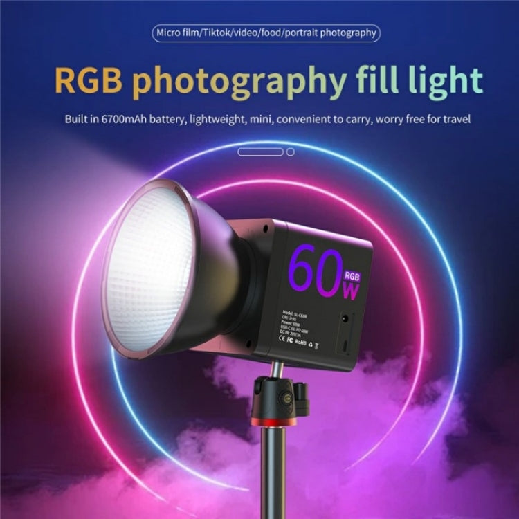 C60R 60W RGB Stage Lamp Professional Video Photography COB Fill Light, Plug:EU Plug