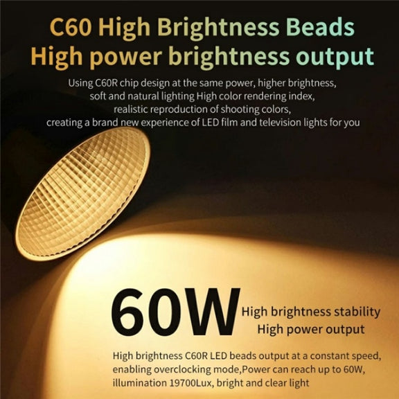C60R 60W RGB Stage Lamp Professional Video Photography COB Fill Light, Plug:EU Plug
