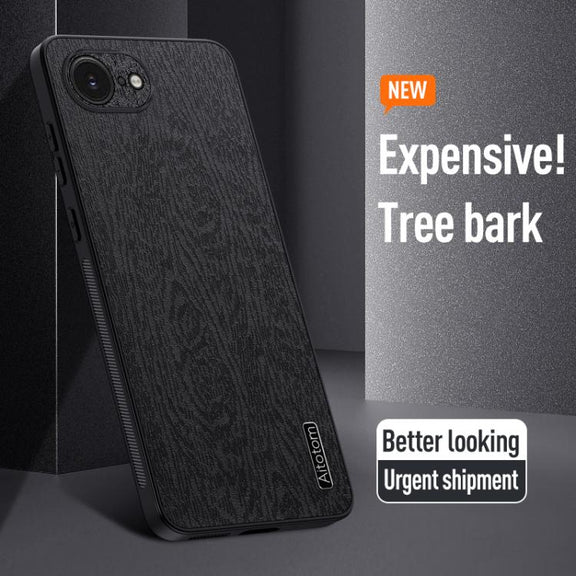 For iPhone 16e Tree Bark Leather Shockproof Phone Case(Black)