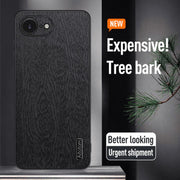 For iPhone 16e Tree Bark Leather Shockproof Phone Case(Blue)