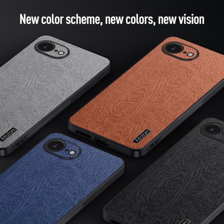 For iPhone 16e Tree Bark Leather Shockproof Phone Case(Blue)