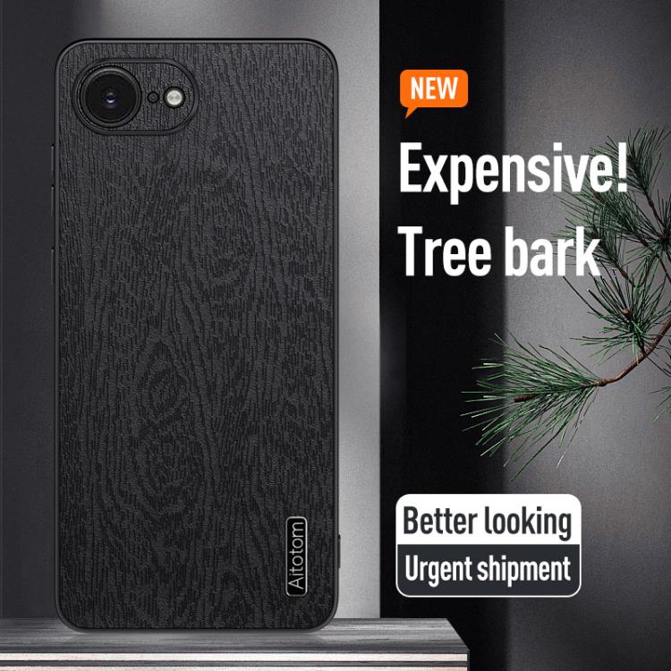 For iPhone 16e Tree Bark Leather Shockproof Phone Case(Grey)