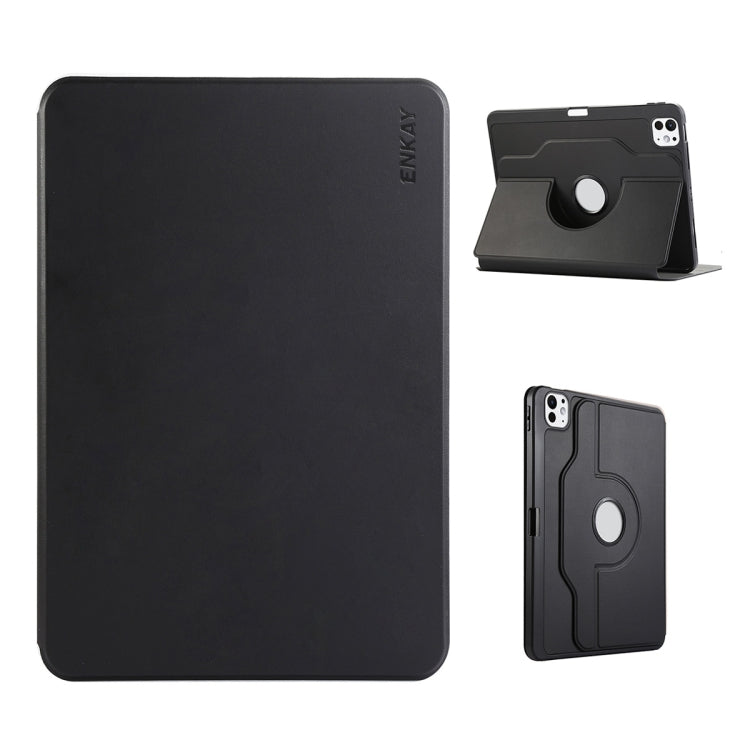 For iPad Pro 11 2024 ENKAY 360 Rotation TPU Leather Smart Tablet Case with Pen Slot(Black)