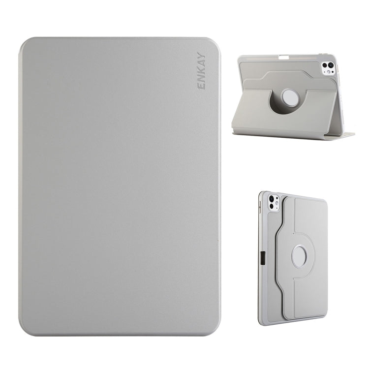 For iPad Pro 11 2024 ENKAY 360 Rotation TPU Leather Smart Tablet Case with Pen Slot(Grey)