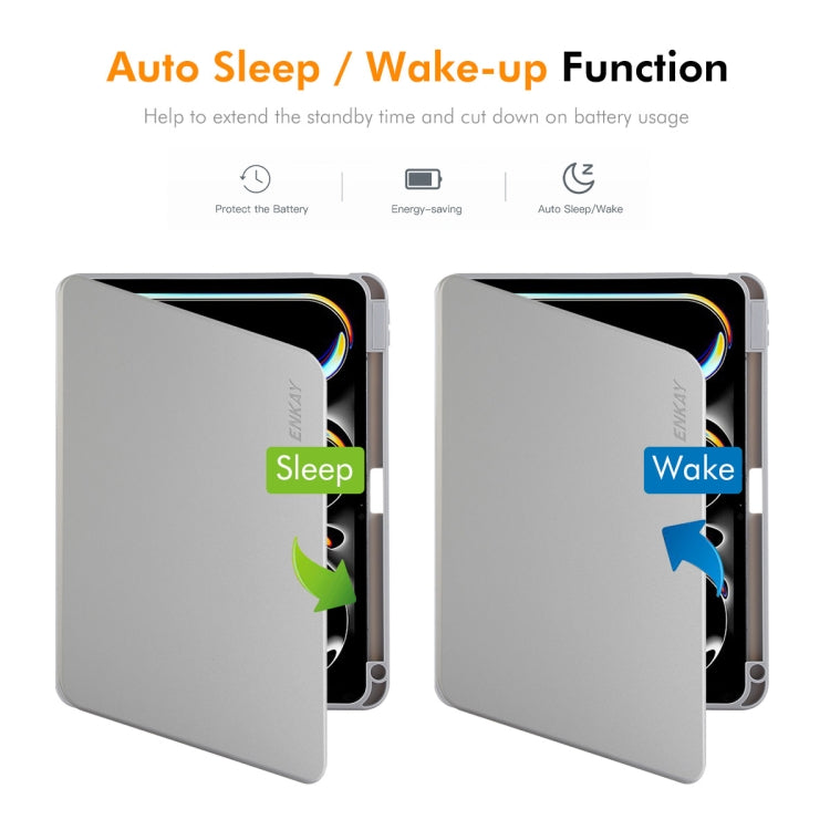 For iPad Pro 11 2024 ENKAY 360 Rotation TPU Leather Smart Tablet Case with Pen Slot(Beige)