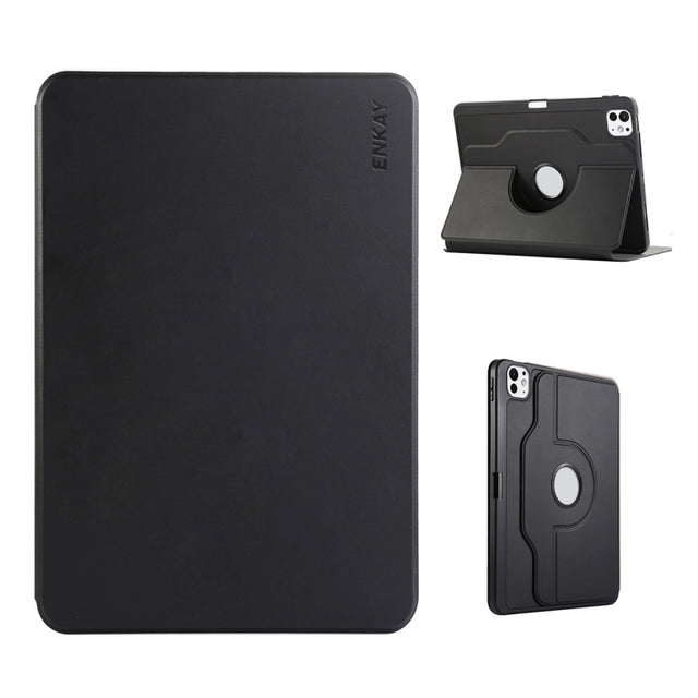 For iPad Pro 13 2024 ENKAY 360 Rotation TPU Leather Smart Tablet Case with Pen Slot(Black)