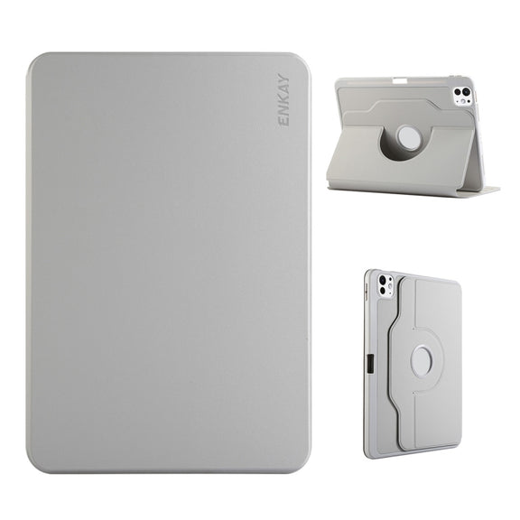 For iPad Pro 13 2024 ENKAY 360 Rotation TPU Leather Smart Tablet Case with Pen Slot(Grey)