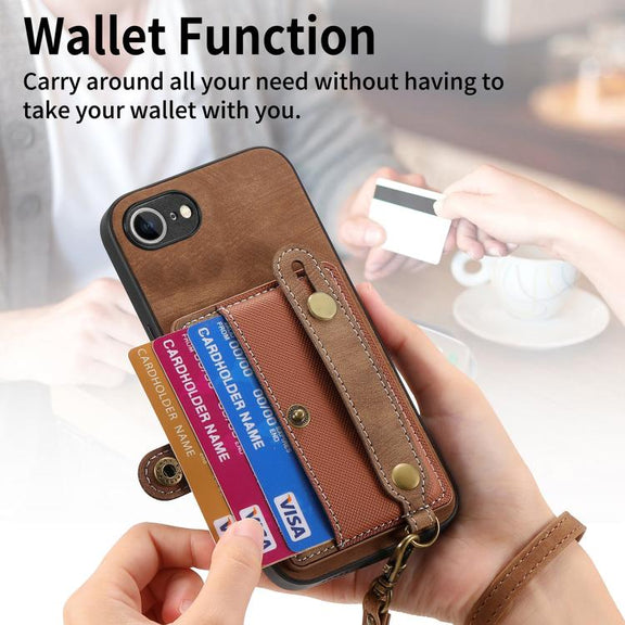 For iPhone 16e Retro Cross Wristband Wallet Leather Back Phone Case(Brown)