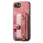 For iPhone 16e Retro Cross Wristband Wallet Leather Back Phone Case(Pink)