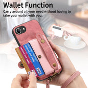 For iPhone 16e Retro Cross Wristband Wallet Leather Back Phone Case(Pink)