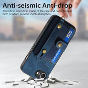 For iPhone 16e Retro Cross Wristband Wallet Leather Back Phone Case(Blue)