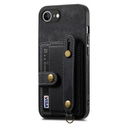 For iPhone 16e Retro Cross Wristband Wallet Leather Back Phone Case(Black)