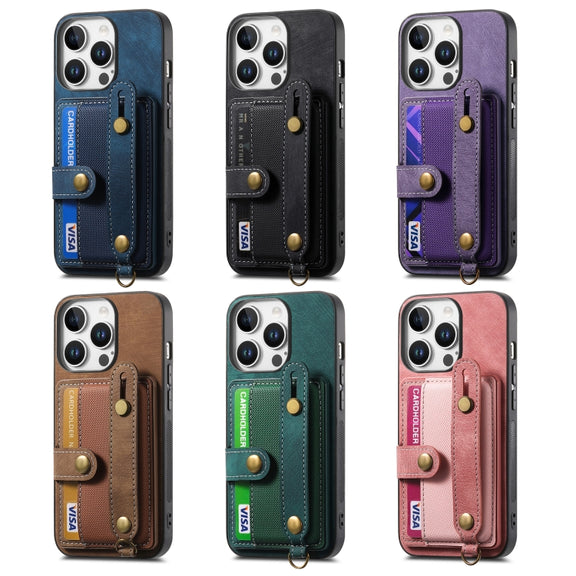 For iPhone 16e Retro Cross Wristband Wallet Leather Back Phone Case(Purple)