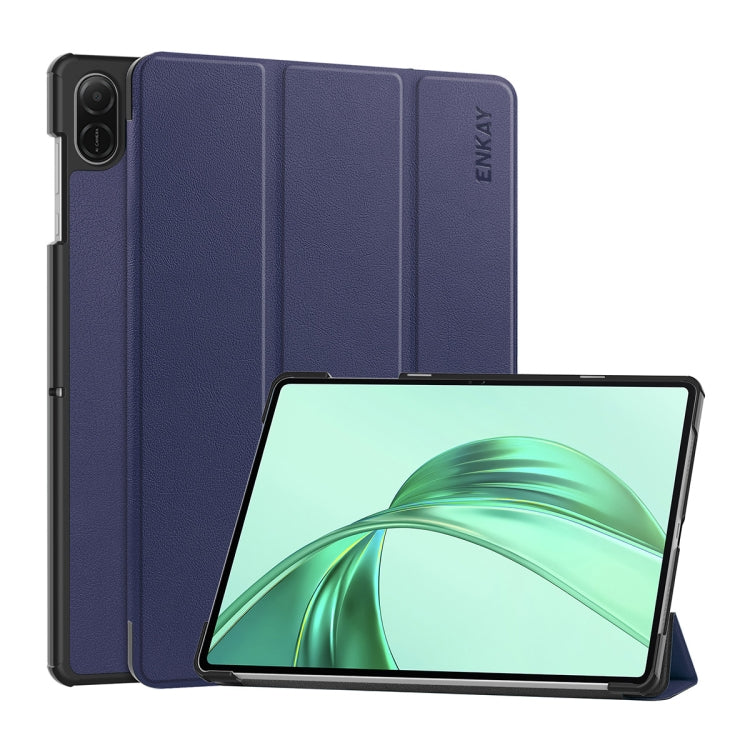 For Honor Pad X8a 11 ENKAY Tri-fold Custer Texture Leather Protective Tablet Case(Dark Blue)