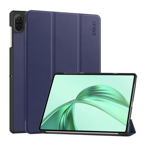 For Honor Pad X8a 11 ENKAY Tri-fold Custer Texture Leather Protective Tablet Case(Dark Blue)