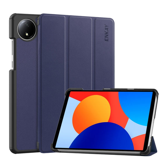 For Redmi Pad SE 4G 8.7 ENKAY Tri-fold Custer Texture Leather Smart Tablet Case(Dark Blue)
