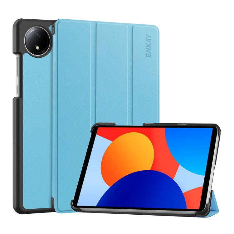 For Redmi Pad SE 4G 8.7 ENKAY Tri-fold Custer Texture Leather Smart Tablet Case(Light Blue)