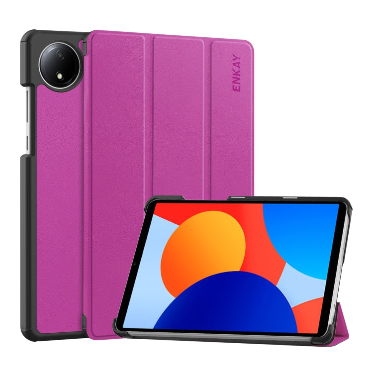 For Redmi Pad SE 4G 8.7 ENKAY Tri-fold Custer Texture Leather Smart Tablet Case(Purple)