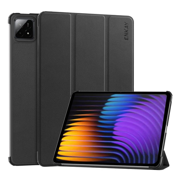 For Xiaomi Pad 7 / 7 Pro 11.2 ENKAY Tri-fold Custer Texture Leather Smart Tablet Case(Black)