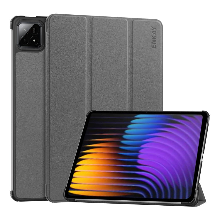 For Xiaomi Pad 7 / 7 Pro 11.2 ENKAY Tri-fold Custer Texture Leather Smart Tablet Case(Grey)
