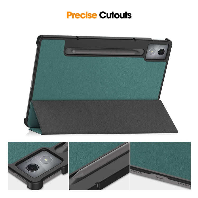 For Lenovo Xiaoxin Pad Pro 12.7 2025 ENKAY Tri-fold Custer Texture Platic Leather Smart Tablet Case(Dark Green)