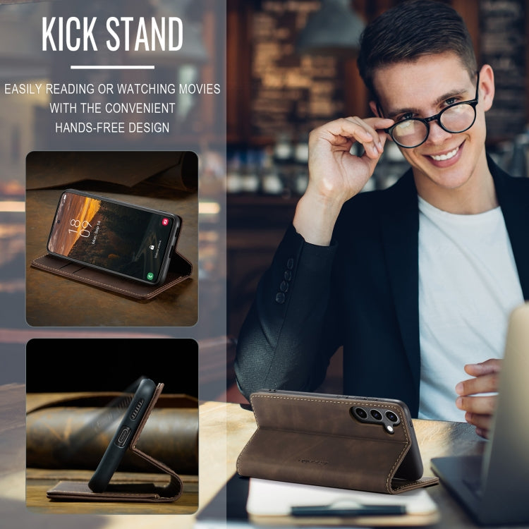 For Samsung Galaxy S24 FE 5G CaseMe 013 Multifunctional Horizontal Flip Leather Phone Case(Coffee)
