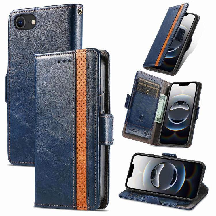 For iPhone 16e CaseNeo Splicing Dual Magnetic Buckle Leather Phone Case(Blue)