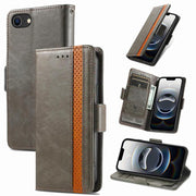 For iPhone 16e CaseNeo Splicing Dual Magnetic Buckle Leather Phone Case(Gray)