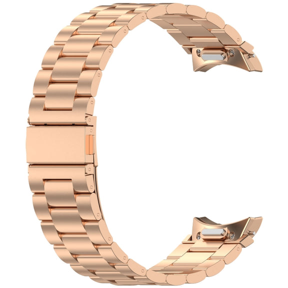 For Samsung Galaxy Watch FE 40mm Three Beads Button Quick Release Metal Watch Band(Rose Gold)