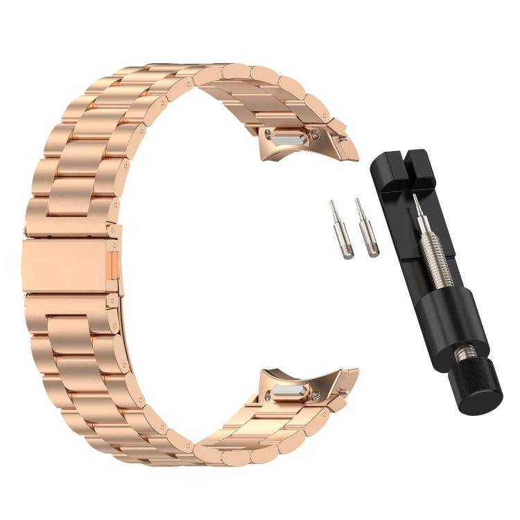 For Samsung Galaxy Watch 5 Pro Three Beads Button Quick Release Metal Watch Band(Rose Gold)