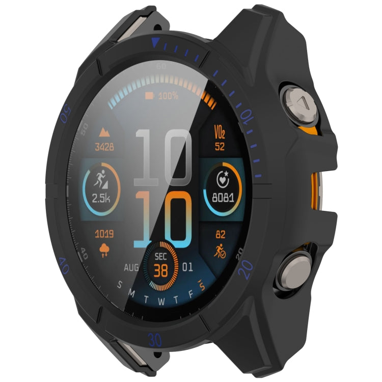 For Garmin Fenix 8 AMOLED 51mm Tempered Glass Film Integrated PC Watch Case(Black Blue)