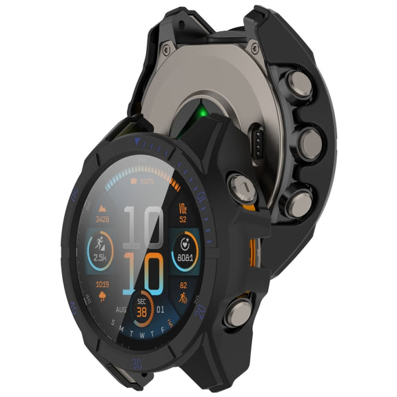 For Garmin Fenix 8 AMOLED 51mm Tempered Glass Film Integrated PC Watch Case(Black Blue)
