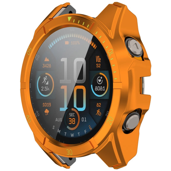 For Garmin Fenix 8 AMOLED 43mm Tempered Glass Film Integrated PC Watch Case(Orange Green)