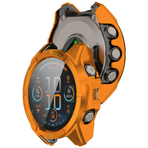 For Garmin Fenix 8 AMOLED 43mm Tempered Glass Film Integrated PC Watch Case(Orange Green)