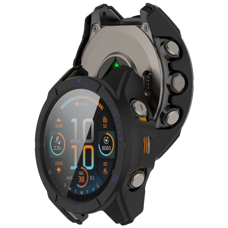 For Garmin Fenix 8 AMOLED 43mm Tempered Glass Film Integrated PC Watch Case(Black Blue)