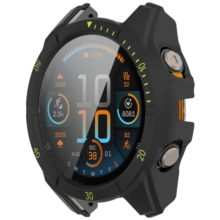 For Garmin Fenix 8 AMOLED 43mm Tempered Glass Film Integrated PC Watch Case(Black Green)
