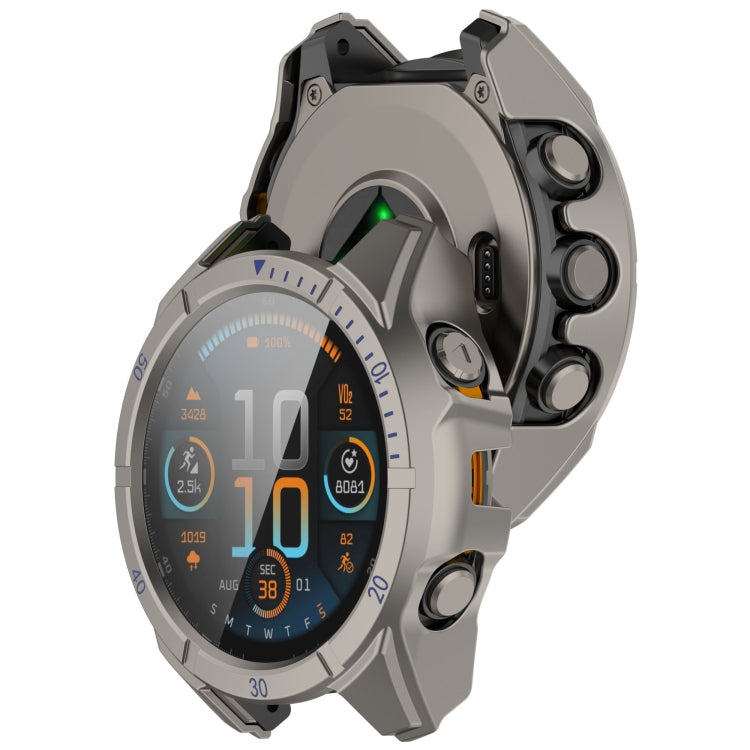 For Garmin Fenix 8 AMOLED 43mm Tempered Glass Film Integrated PC Watch Case(Titanium Blue)