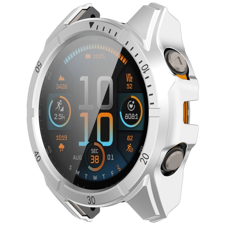 For Garmin Fenix 8 AMOLED 43mm Tempered Glass Film Integrated PC Watch Case(Silver Black)