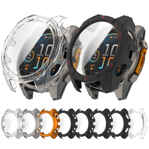 For Garmin Fenix 8 AMOLED 43mm Tempered Glass Film Integrated PC Watch Case(Black Green)