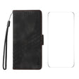 For iPhone 16 Plus ENKAY Embossed Rhombus Starry Leather Phone Case with Screen Film(Black) - iPhone 16 Plus Cases by ENKAY | Online Shopping South Africa | PMC Jewellery | Buy Now Pay Later Mobicred