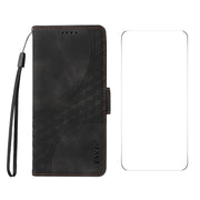 For iPhone 16 Plus ENKAY Embossed Rhombus Starry Leather Phone Case with Screen Film(Black)