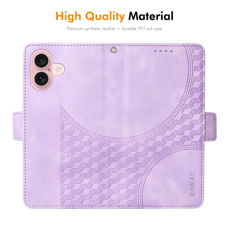 For iPhone 16 Plus ENKAY Embossed Rhombus Starry Leather Phone Case with Screen Film(Green)